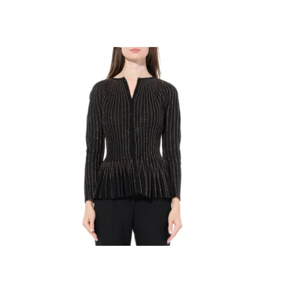 Alexander McQueen Metallic Peplum Cardigan Black Gold, Size Large
